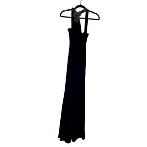 David Meister One Shoulder Beaded Gown Navy Blue Formal Dress Size 6